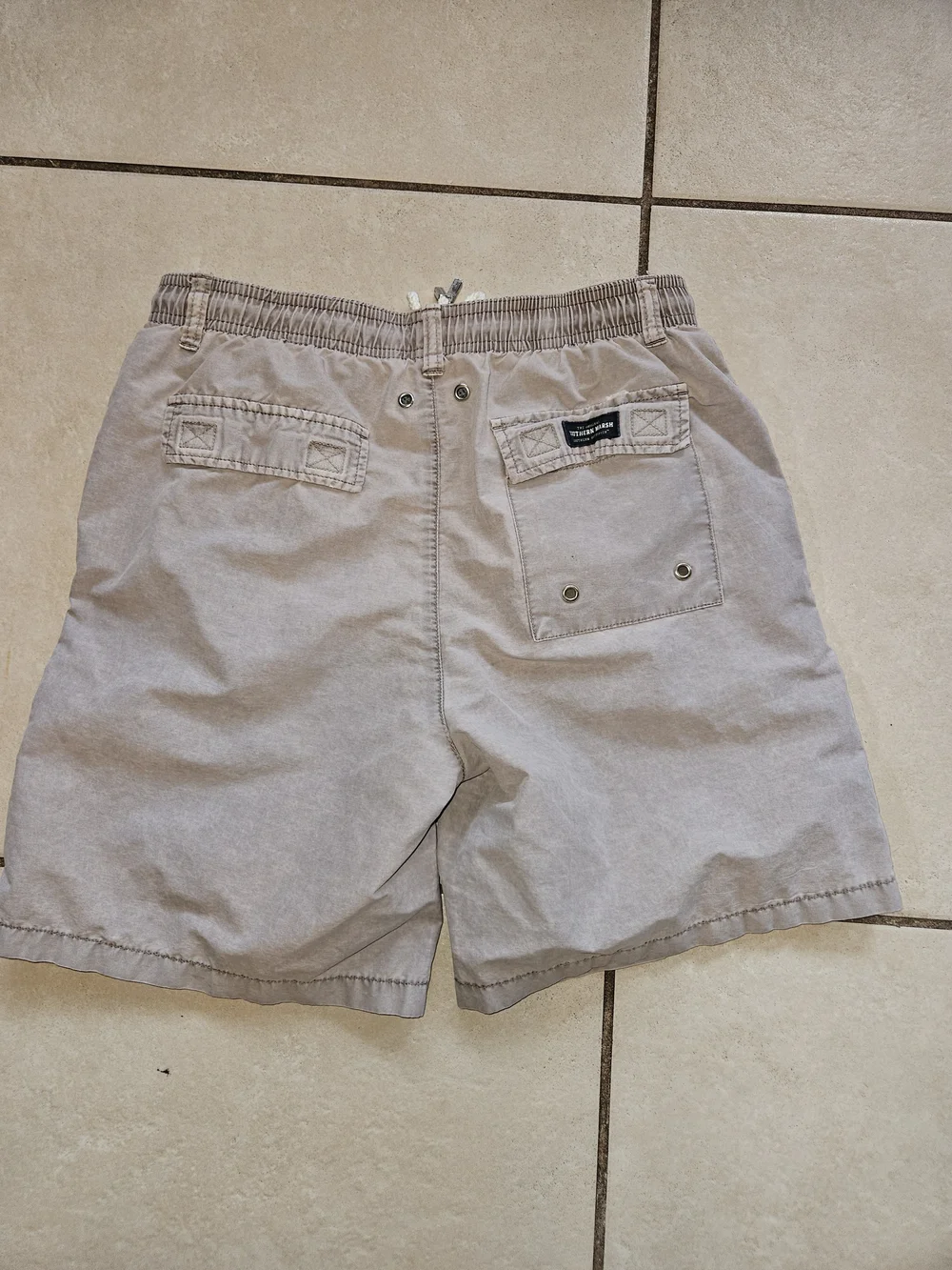 Southern Marsh Kids Taupe Swim Trunks with White Drawstring